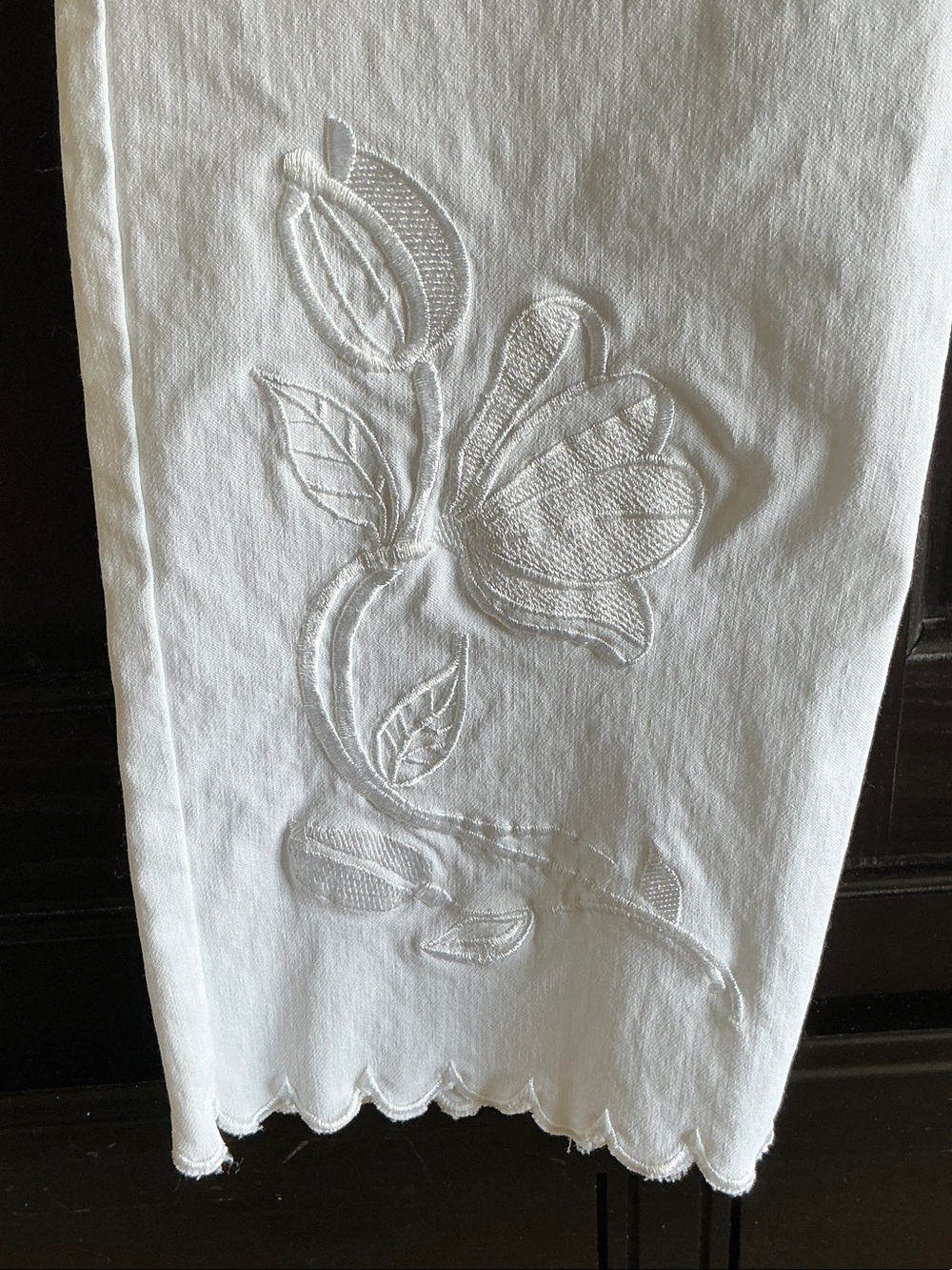 Attyre White Embroidered Hem Pants